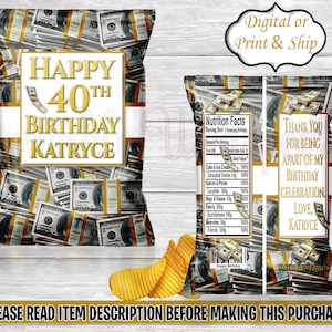 Money Chip Bag-Dollar Bill Chip Bag-Money Birthday-All About the Benjamins Party-Dollar Party Favors-Money Treat Bag-Money Favor Bag
