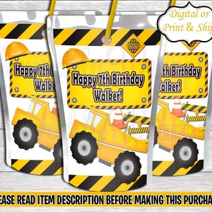 Bouw Juice Label-Dump Truck Juice Label-Bouw Verjaardagsfeestje-Bouwchipzak-Dump Truck Juice Label-Big Truck Party