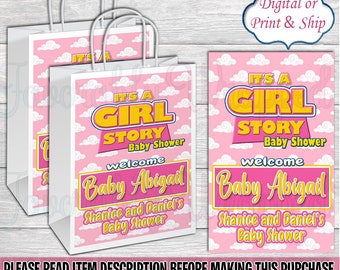 Its a Girl Story Gift Bag-Toy Story Baby Shower Gift Bag Labels -Gift Bag Labels-Toy Story Baby Shower-Baby Shower-It's a Boy Story Chip Bag
