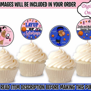 Layup or Makeup Cupcake Toppers-Cupcake Toppers-Layup or Makeup Gender Reveal Party-Free Throws or Pink Bows Chip Bag-Layup or Makeup