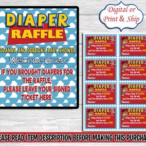 Its a Boy Story Diaper Raffle Sign and Tickets-Toy Story Baby Shower Diaper Raffle Sign and Ticket-Its a Boy Story Chip  Bag