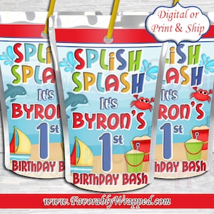 Splish Splash Juice Label-Beach Party Juice-Pouch Pool Party Juice-Beach Geburtstagsparty-Schwimmbad-Party Geburtstag-Splish Splash Geburtstag-Saft Beutel