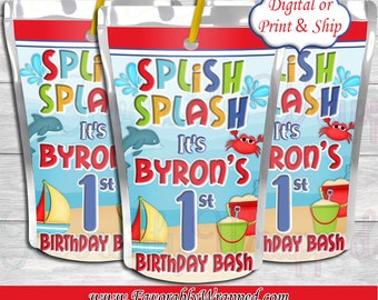 Splish Splash Capri Sun Juice Label-Beach Party Juice-Pool Party Juice-Beach Birthday Party-Pool Party Birthday-Splish Splash Birthday