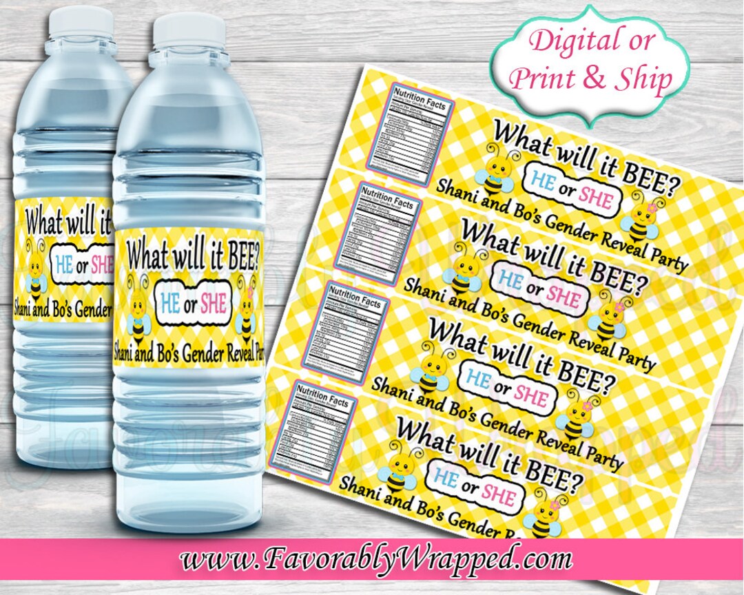 Bumble Bee Gender Reveal Water Bottle Label-what Will It Bee ...
