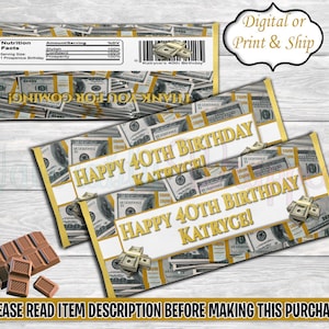 Money Chocolate Bar Wrapper-Dollar Bill Chocolate Bar Wrapper-All About the Benjamins Birthday-Money Birthday-Money Chip Bag-Money Candy Bar