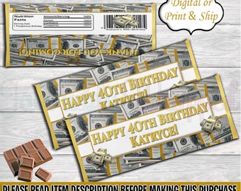 Money Chocolate Bar Wrapper-Dollar Bill Chocolate Bar Wrapper-All About the Benjamins Birthday-Money Birthday-Money Chip Bag-Money Candy Bar