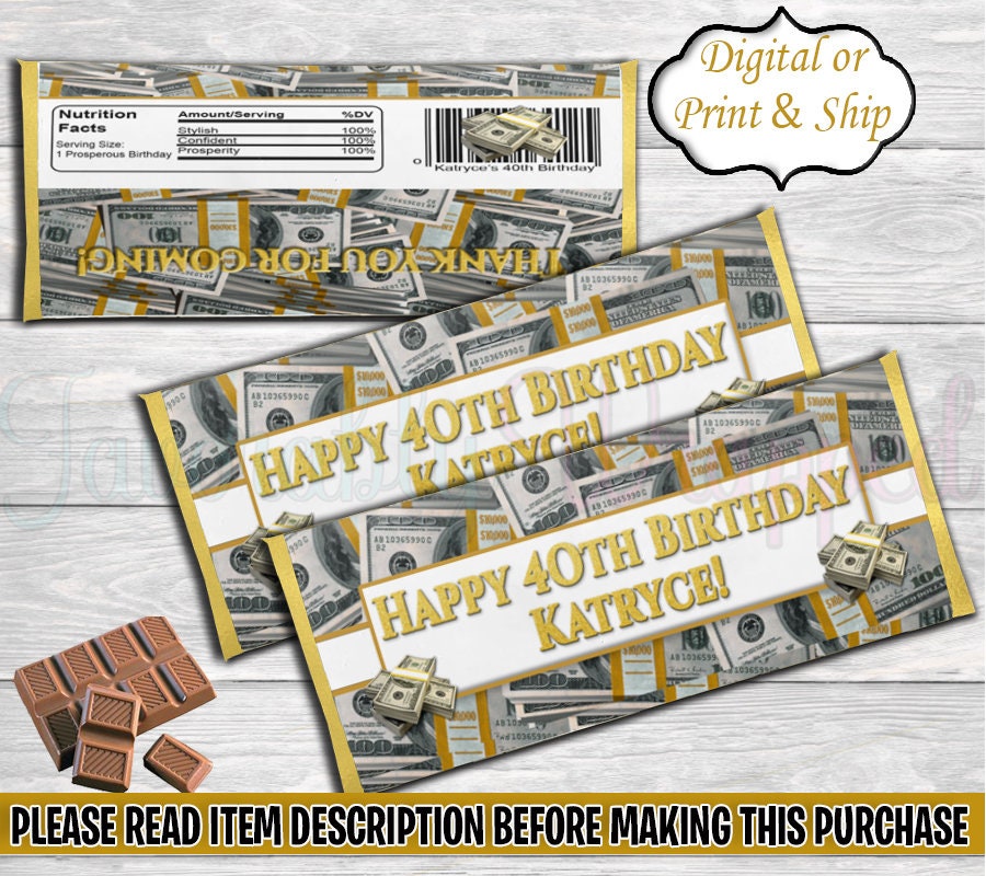 Money Chocolate Bar Wrapper-dollar Bill Chocolate Bar Wrapper-all About ...