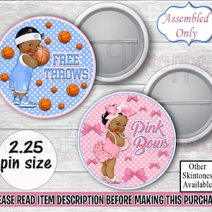 Free Throws or Pink Bows Button Pins-Free Throws or Pink Bows Gender Reveal Pins-Free Throws or Pink Bows Chip Bag-Layup Or Makeup Chip Bag