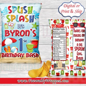 Splish Splash Chip Bag-Beach Party Chip Bag-Pool Party Chip Bag-Beach Birthday Party-Pool Party Birthday-Splish Splash Birthday-Water Party