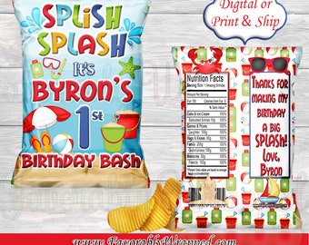 Splish Splash Chip Bag-Beach Party Chip Bag-Pool Party Chip Bag-Beach Birthday Party-Pool Party Birthday-Splish Splash Birthday-Water Party