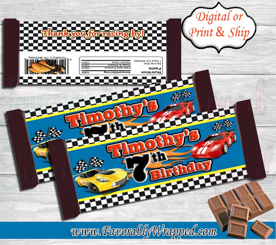 Race Car Chocolate Bar Wrapperhot Wheels Candy Bar Labelrace Etsy