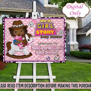 Its a Girl Story Welcome Sign-Its a Girl Story Sign-Welcome Sign-Its A Girl Story Chip Bag-Its a Boy Story Baby Shower-Easel Sign-Toy Story