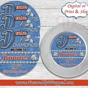 Denim and Diamonds Birthday Charger Insert-Denim Charger Insert-Denim Birthday-Paper Plate Inserts-Denim Baby Shower-40th Birthday-Menu