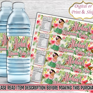 Aloha Baby Water Label-Hawaiian Water Label-Luau Water Label-Luau Party-Aloha-Luau Birthday-Hawaiian Birthday-Tropical-Hawaiian Baby Shower