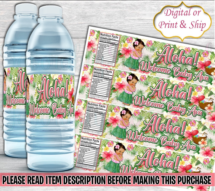 Alloha Label Aloha Baby Water Label-hawaiian Water Label-luau Water Label-luau Party ...