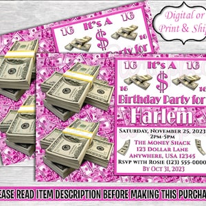 Money Invitation-Dollar Bill Invitation-Money Birthday-All About the Benjamins Party-Dollar Party Favors-Money Chip Bag-Pink Money Chip Bag