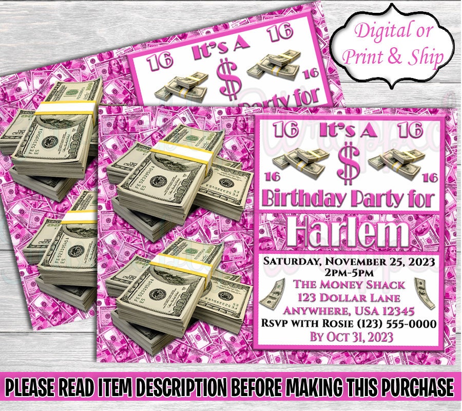 Money Invitation-dollar Bill Invitation-money Birthday-all About the ...