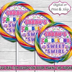 Candyland Lollipop Label-Candyland Birthday-Candyland Party-Candyland Party Favors-Candyland Swirl Pop Label-Candyland Baby Shower