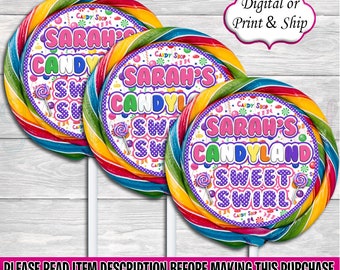 Candyland Lollipop Label-Candyland Birthday-Candyland Party-Candyland Party Favors-Candyland Swirl Pop Label-Candyland Baby Shower