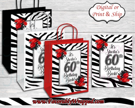 Zebra Print Birthday Gift Bag Labels animal Print Gift Bags gift Bag Labels safari Birthday 21st Birthday zebra Favor Bag 40th Birthday Etsy