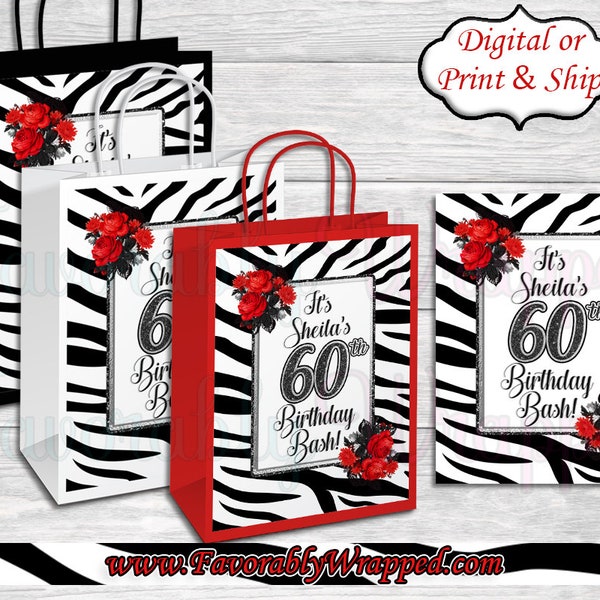 Zebra Print Birthday Gift Bag Labels-Animal Print Gift Bags-Gift Bag Labels-Safari Birthday-21st Birthday-Zebra Favor Bag-40th Birthday