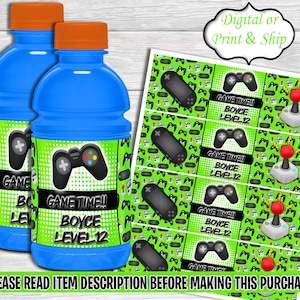 Gamer Sports Drink Labels-Sports Drink Label-Gamer Birthday-Gamer Party-Juice Label-Gamer Drink Label