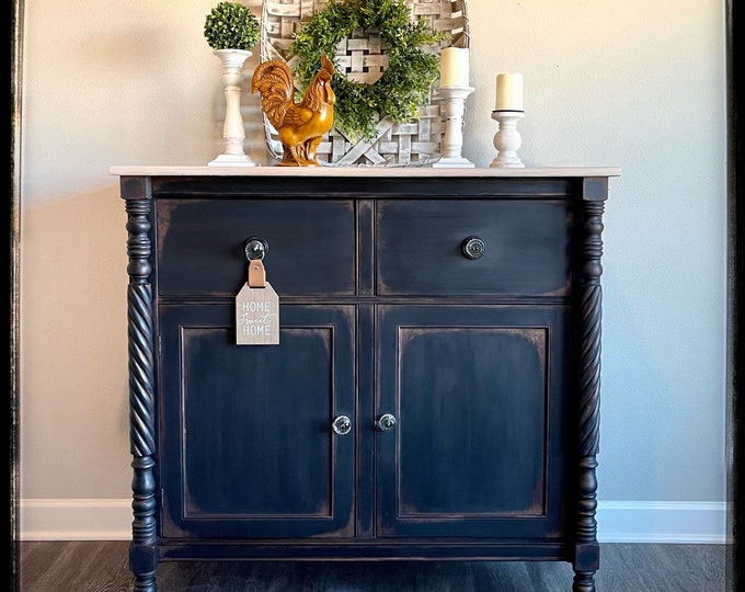 Painted Antique Sideboard With Barley Twist Etsy