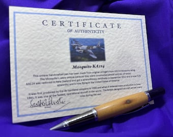 Rare handcrafted ballpoint pen made from a Mosquito WW2 bombers wing