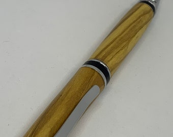 Italian Olive wood rollerball pen in chrome