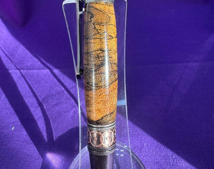 Handcrafted Art Deco Ballpoint Pen: Tamarind wood, Gunmetal & Rose Copper