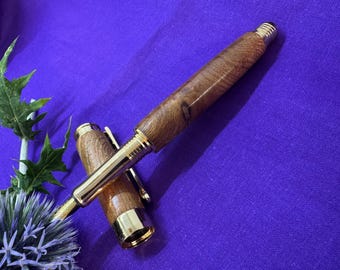 Scots Elm Fountain Pen: British-Made Gold Fittings, Beaufort Nib