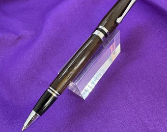 Rare Ukrainian Bog Oak (1000-6000 years old) ballpoint pen and finished in Chrome, handcrafted in Scotland