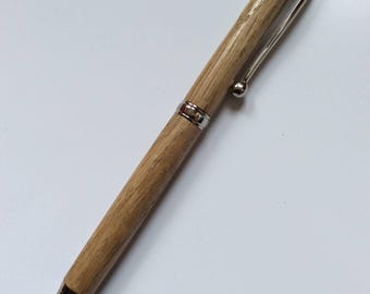 Handcrafted Oak pen with platinum metal finish
