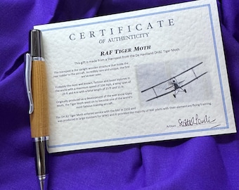 Rare Tiger Moth WW2 plane handcrafted ballpoint pen finished in chrome and gunmetal