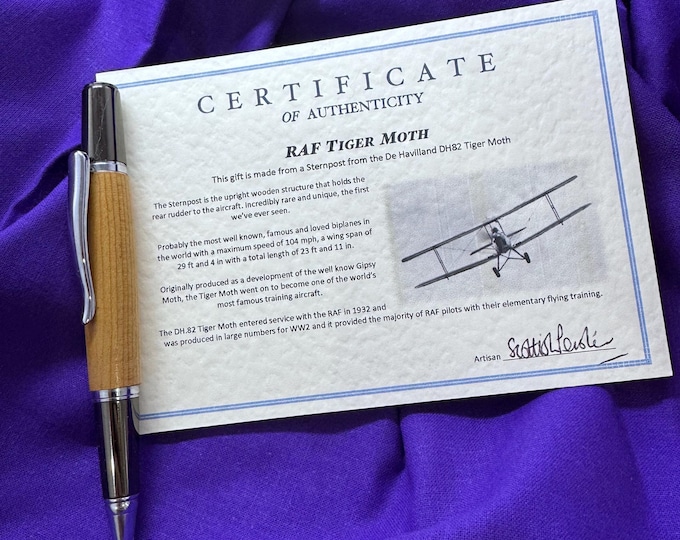 Rare Tiger Moth WW2 plane handcrafted ballpoint pen finished in chrome and gunmetal