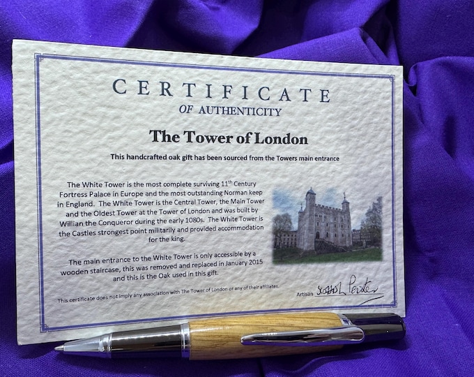 Rare and historic pen made from wood taken from the Tower of London, and finished in chrome and gunmetal