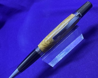 Elegant Italian Olive ballpoint pen handcrafted in Scotland with gunmetal and chrome finish