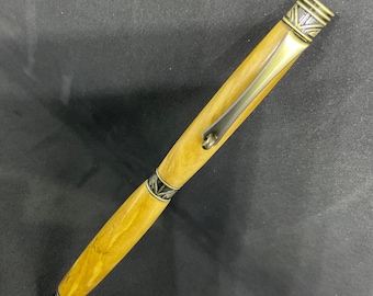 New Design ‘Cyclotron’ ballpoint pen with Olive wood and antique polished bronze fittings