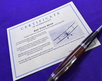 Rare Tiger Moth WW2 plane handcrafted ballpoint pen finished in chrome and gunmetal