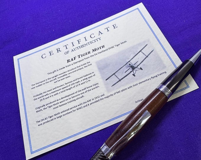 Rare Tiger Moth WW2 plane handcrafted ballpoint pen finished in chrome and gunmetal