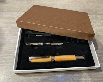 Calligraphy set in Willow wood with chrome fittings and quality presentation box
