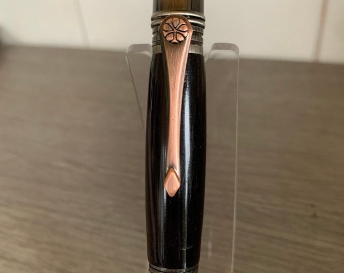Antique Rose Copper Handcrafted ballpoint pen Art Deco in African Blackwood