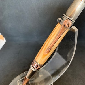 Extremely Rare 250 year old Scottish Caledonian Pine ballpoint pen in Celtic style with rose and copper fittings