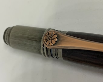 Art deco/ Celtic African Blackwood ballpoint pen in gunmetal and rose copper finish