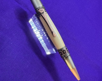 Rare Willow wood handmade pen in  celtic / art deco style. Beautiful anniversary gift Ballpoint pen  with rose copper and gunmetal fittings.