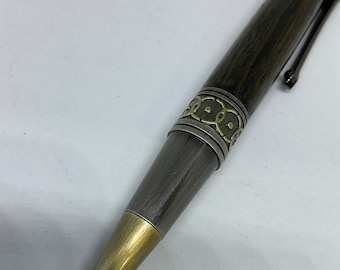 Handmade extremely Rare English 3000 year old Bog Oak Ballpoint pen in Celtic /Art Deco style