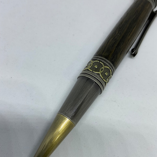 Handmade extremely Rare English 3000 year old Bog Oak Ballpoint pen in Celtic /Art Deco style