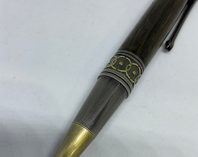Handmade extremely Rare English 3000 year old Bog Oak Ballpoint pen in Celtic /Art Deco style
