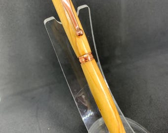 Hand Crafted Italian Olivewood and Copper slimline pen.