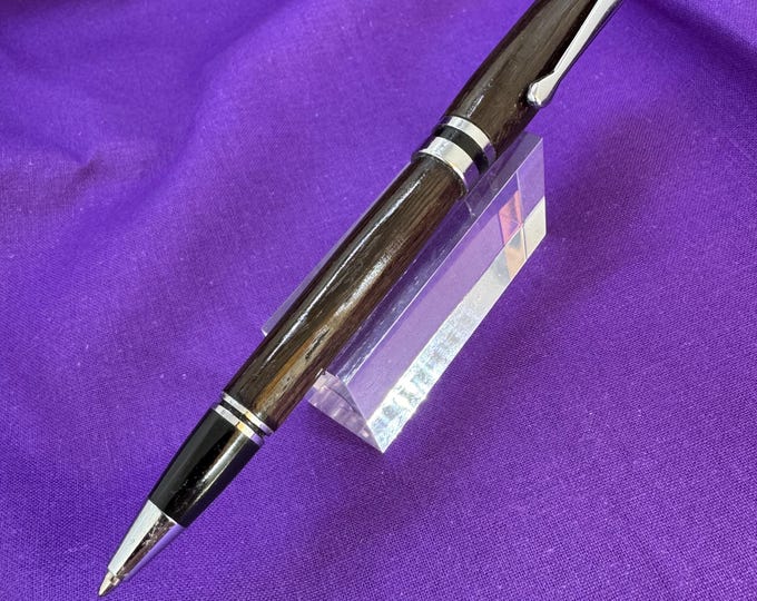 Rare Ukrainian Bog Oak (1000-6000 years old) ballpoint pen and finished in Chrome, handcrafted in Scotland